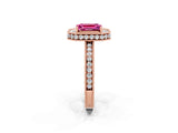 Rose gold Emerald Cut Halo Diamond Engagement Ring with Milgrain Pave Band and Four-Prong Setting_2