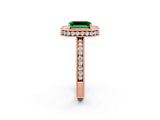 Rose gold Emerald Cut Halo Diamond Engagement Ring with Milgrain Pave Band and Four-Prong Setting_2