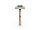 Rose gold Emerald Cut Halo Diamond Engagement Ring with Milgrain Pave Band and Four-Prong Setting_2