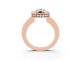 Rose gold Emerald Cut Halo Diamond Engagement Ring with Milgrain Pave Band and Four-Prong Setting_3