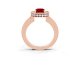 Rose gold Emerald Cut Halo Diamond Engagement Ring with Milgrain Pave Band and Four-Prong Setting_3