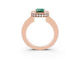 Rose gold Emerald Cut Halo Diamond Engagement Ring with Milgrain Pave Band and Four-Prong Setting_3