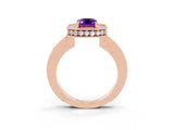 Rose gold Emerald Cut Halo Diamond Engagement Ring with Milgrain Pave Band and Four-Prong Setting_3