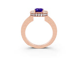 Rose gold Emerald Cut Halo Diamond Engagement Ring with Milgrain Pave Band and Four-Prong Setting_3