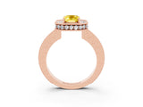 Rose gold Emerald Cut Halo Diamond Engagement Ring with Milgrain Pave Band and Four-Prong Setting_3