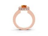 Rose gold Emerald Cut Halo Diamond Engagement Ring with Milgrain Pave Band and Four-Prong Setting_3