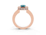 Rose gold Emerald Cut Halo Diamond Engagement Ring with Milgrain Pave Band and Four-Prong Setting_3