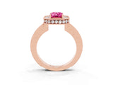 Rose gold Emerald Cut Halo Diamond Engagement Ring with Milgrain Pave Band and Four-Prong Setting_3