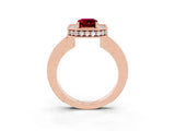 Rose gold Emerald Cut Halo Diamond Engagement Ring with Milgrain Pave Band and Four-Prong Setting_3
