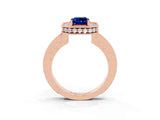 Rose gold Emerald Cut Halo Diamond Engagement Ring with Milgrain Pave Band and Four-Prong Setting_3