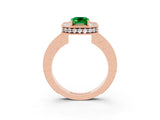Rose gold Emerald Cut Halo Diamond Engagement Ring with Milgrain Pave Band and Four-Prong Setting_3