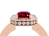 Rose gold Emerald Cut Halo Diamond Engagement Ring with Milgrain Pave Band and Four-Prong Setting_4