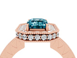 Rose gold Emerald Cut Halo Diamond Engagement Ring with Milgrain Pave Band and Four-Prong Setting_4