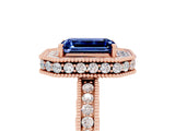 Rose gold Emerald Cut Halo Diamond Engagement Ring with Milgrain Pave Band and Four-Prong Setting_5