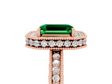 Rose gold Emerald Cut Halo Diamond Engagement Ring with Milgrain Pave Band and Four-Prong Setting_5
