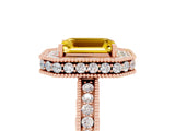Rose gold Emerald Cut Halo Diamond Engagement Ring with Milgrain Pave Band and Four-Prong Setting_5