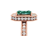 Rose gold Emerald Cut Halo Diamond Engagement Ring with Milgrain Pave Band and Four-Prong Setting_5