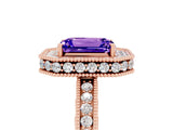 Rose gold Emerald Cut Halo Diamond Engagement Ring with Milgrain Pave Band and Four-Prong Setting_5