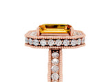 Rose gold Emerald Cut Halo Diamond Engagement Ring with Milgrain Pave Band and Four-Prong Setting_5