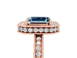 Rose gold Emerald Cut Halo Diamond Engagement Ring with Milgrain Pave Band and Four-Prong Setting_5