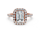 Rose gold Emerald Cut Halo Diamond Engagement Ring with Pave Band and Four-Prong Setting_20