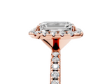 Rose gold Emerald Cut Halo Diamond Engagement Ring with Pave Band and Four-Prong Setting_25