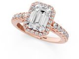 Rose gold Emerald Cut Halo Diamond Engagement Ring with Pave Band and Four-Prong Setting_42
