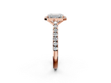 Rose gold Emerald Cut Halo Diamond Engagement Ring with Pave Band and Four-Prong Setting_43