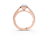 Rose gold Emerald Cut Halo Diamond Engagement Ring with Pave Band and Four-Prong Setting_44