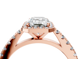 Rose gold Emerald Cut Halo Diamond Engagement Ring with Pave Band and Four-Prong Setting_45