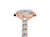 Rose gold Emerald Cut Halo Diamond Engagement Ring with Pave Band and Four-Prong Setting_46