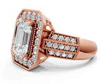 Rose gold Emerald Cut Halo Diamond Engagement Ring with Pave Split Shank and Four-Prong Setting_3