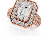 Rose gold Emerald Cut Halo Diamond Engagement Ring with Pave Split Shank and Four-Prong Setting_4