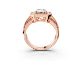 Rose gold Emerald Cut Halo Diamond Engagement Ring with Pave Split Shank and Four-Prong Setting_6