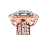 Rose gold Emerald Cut Halo Diamond Engagement Ring with Pave Split Shank and Four-Prong Setting_8