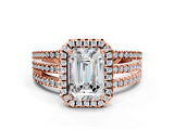 Rose gold Emerald Cut Halo Diamond Engagement Ring with Split Shank and Four-Prong Setting_19