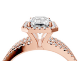 Rose gold Emerald Cut Halo Diamond Engagement Ring with Split Shank and Four-Prong Setting_23