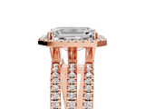 Rose gold Emerald Cut Halo Diamond Engagement Ring with Split Shank and Four-Prong Setting_24