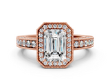 Rose gold Emerald Cut Halo Diamond Pave Band Ring with Four-Prong Setting_61