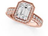 Rose gold Emerald Cut Halo Diamond Pave Band Ring with Four-Prong Setting_62