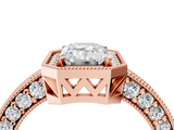 Rose gold Emerald Cut Halo Diamond Pave Band Ring with Four-Prong Setting_65