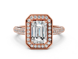 Rose gold Emerald Cut Halo Diamond Pave Band with Four-Prong Setting_53