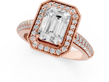 Rose gold Emerald Cut Halo Diamond Pave Band with Four-Prong Setting_54