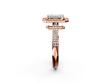 Rose gold Emerald Cut Halo Diamond Pave Band with Four-Prong Setting_55