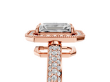 Rose gold Emerald Cut Halo Diamond Pave Band with Four-Prong Setting_58