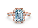 Rose gold Emerald Cut Halo Diamond Pave Band with Prong Setting