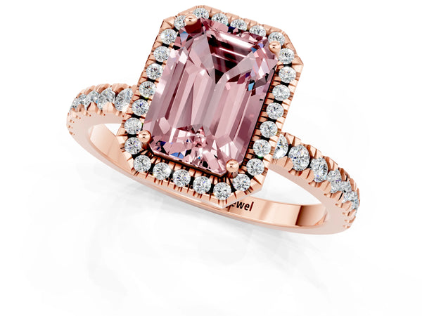 Rose gold Emerald Cut Halo Diamond Pave Band with Prong Setting