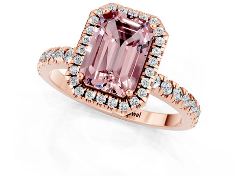 Rose gold Emerald Cut Halo Diamond Pave Band with Prong Setting_1