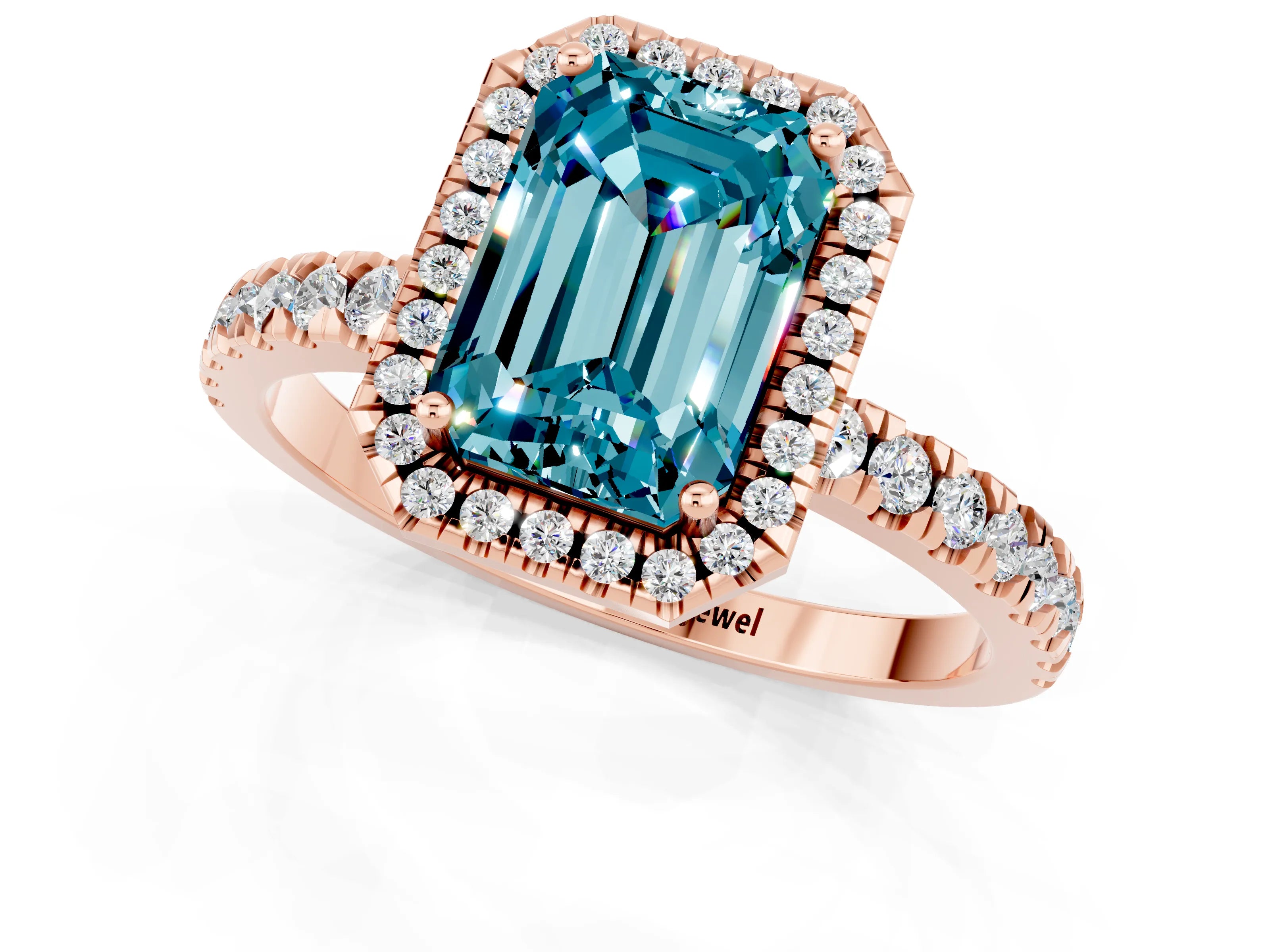 Rose gold Emerald Cut Halo Diamond Pave Band with Prong Setting_1