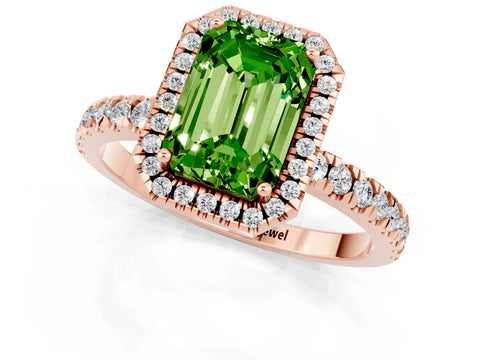 Rose gold Emerald Cut Halo Diamond Pave Band with Prong Setting_1